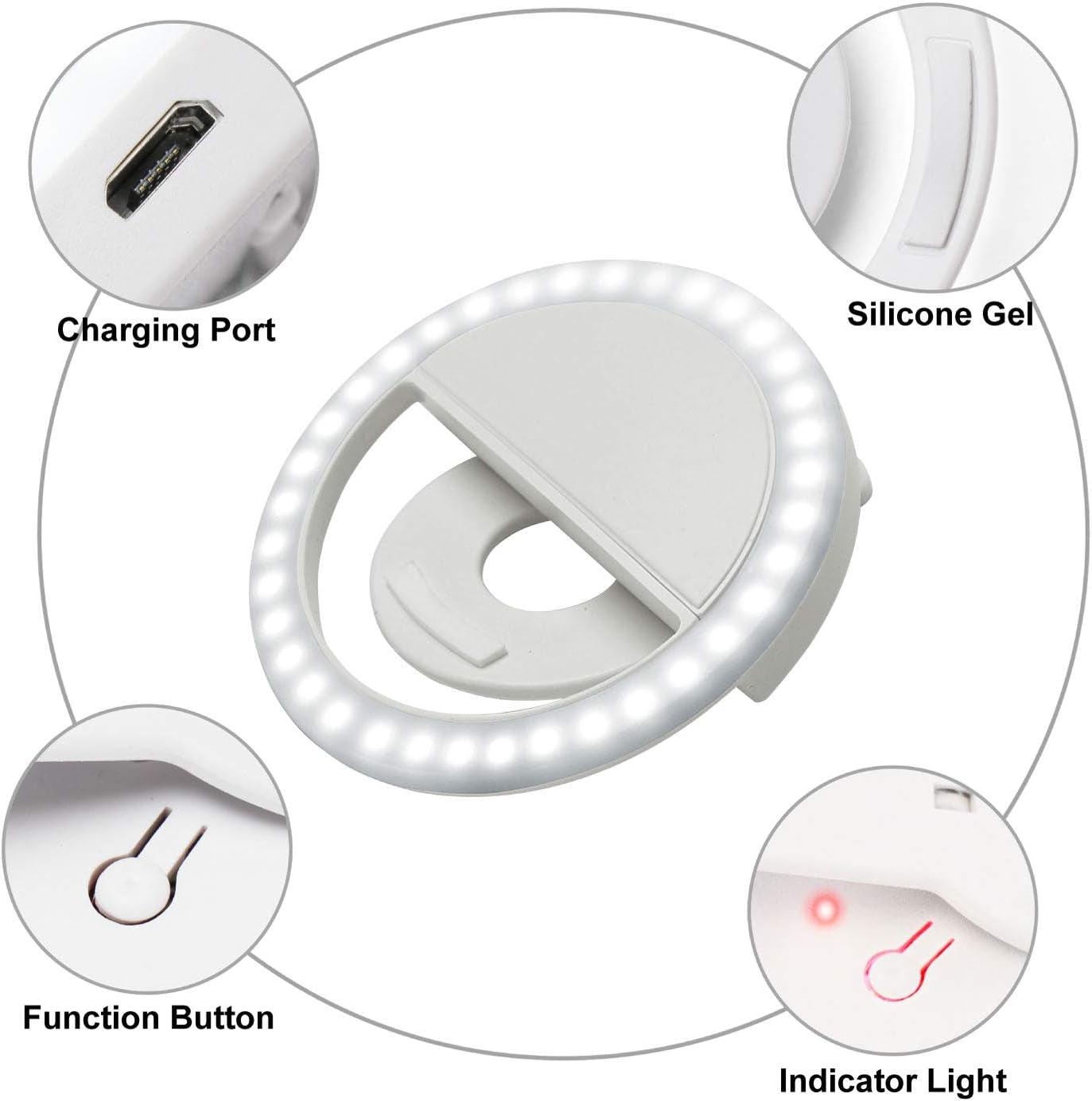 ABLY Clip-On Selfie Ring Light with 36 LED 3 Level Adjustable Brightness Portable Rechargeable Selfie Fill Ring Light Circle Light for Phone Laptop Photography Video Livestream Makeup Fill Light  ABLY   