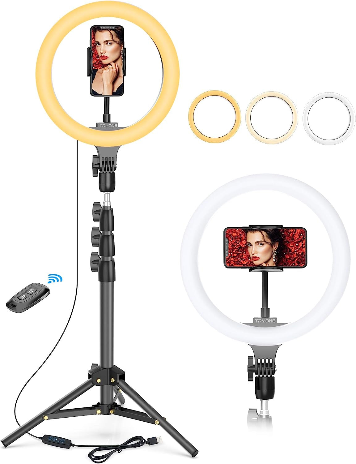 10.2" Selfie Ring Light with Tripod Stand & Phone Holder, Tryone LED Circle Light Halo Light for Video Recording/Makeup/Photography/Live Stream/Vlog  Winbywin   
