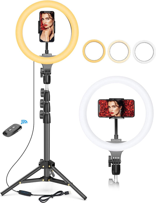10.2" Selfie Ring Light with Tripod Stand & Phone Holder, Tryone LED Circle Light Halo Light for Video Recording/Makeup/Photography/Live Stream/Vlog  Winbywin   
