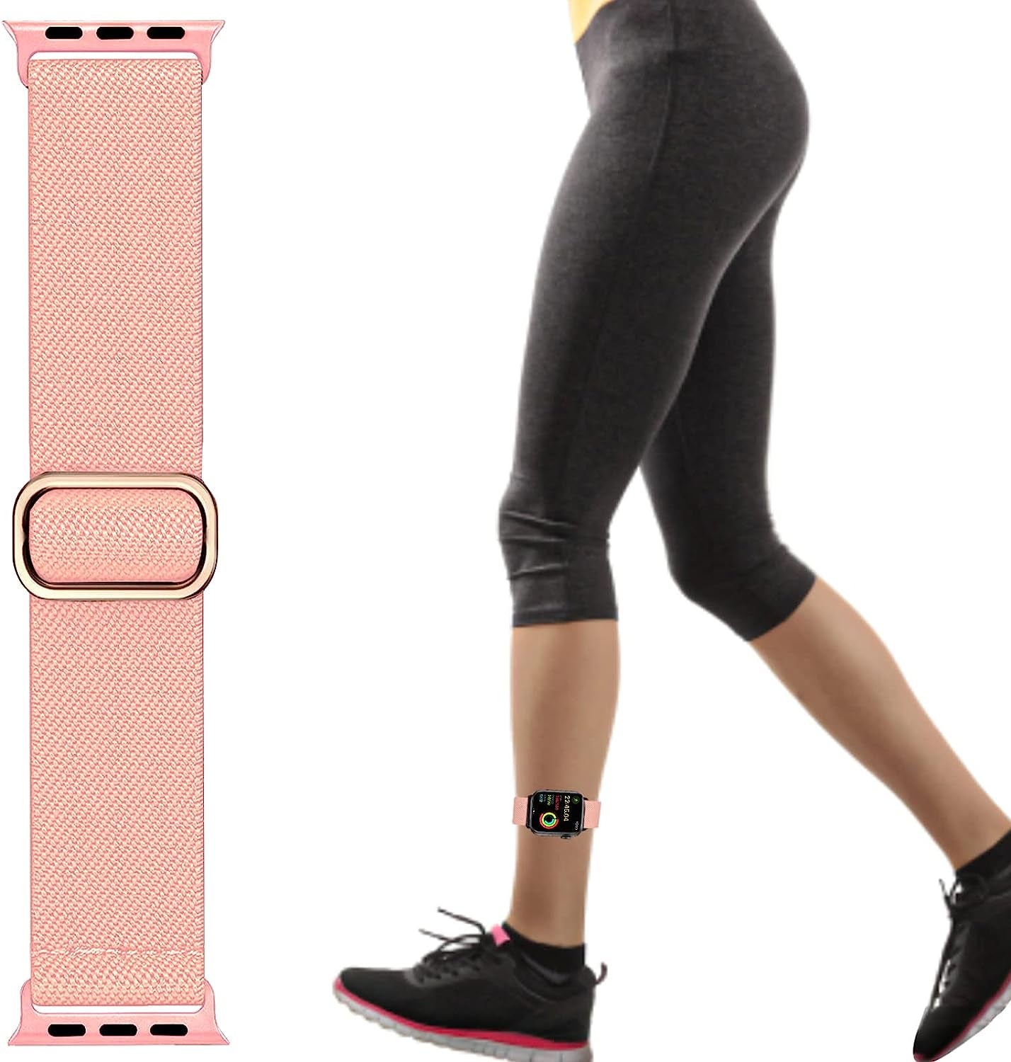 Elastic Ankle/Arm Band Compatible with Apple Watch 49Mm 45Mm 44Mm 42Mm 41Mm 40Mm 38Mm, Breathable Nylon Armband for Iwatch Ultra SE Series 8 7 6 5 4 3 2 1, Sport Loop Ankle Strap for Women Men  Keepamor Pink 38/40/41 