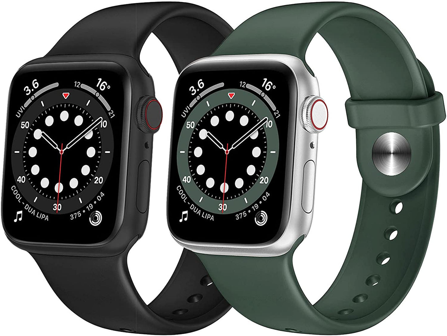 OUHENG 2 Pack Sport Band Compatible with Apple Watch Band 41Mm 40Mm 38Mm, Soft Silicone Band Strap for Iwatch Series 8/7/6/5/4/3/2/1/SE2/SE (Black/White, 41Mm 40Mm 38Mm)  OUHENG Black/Dark Green 41mm/40mm/38mm 