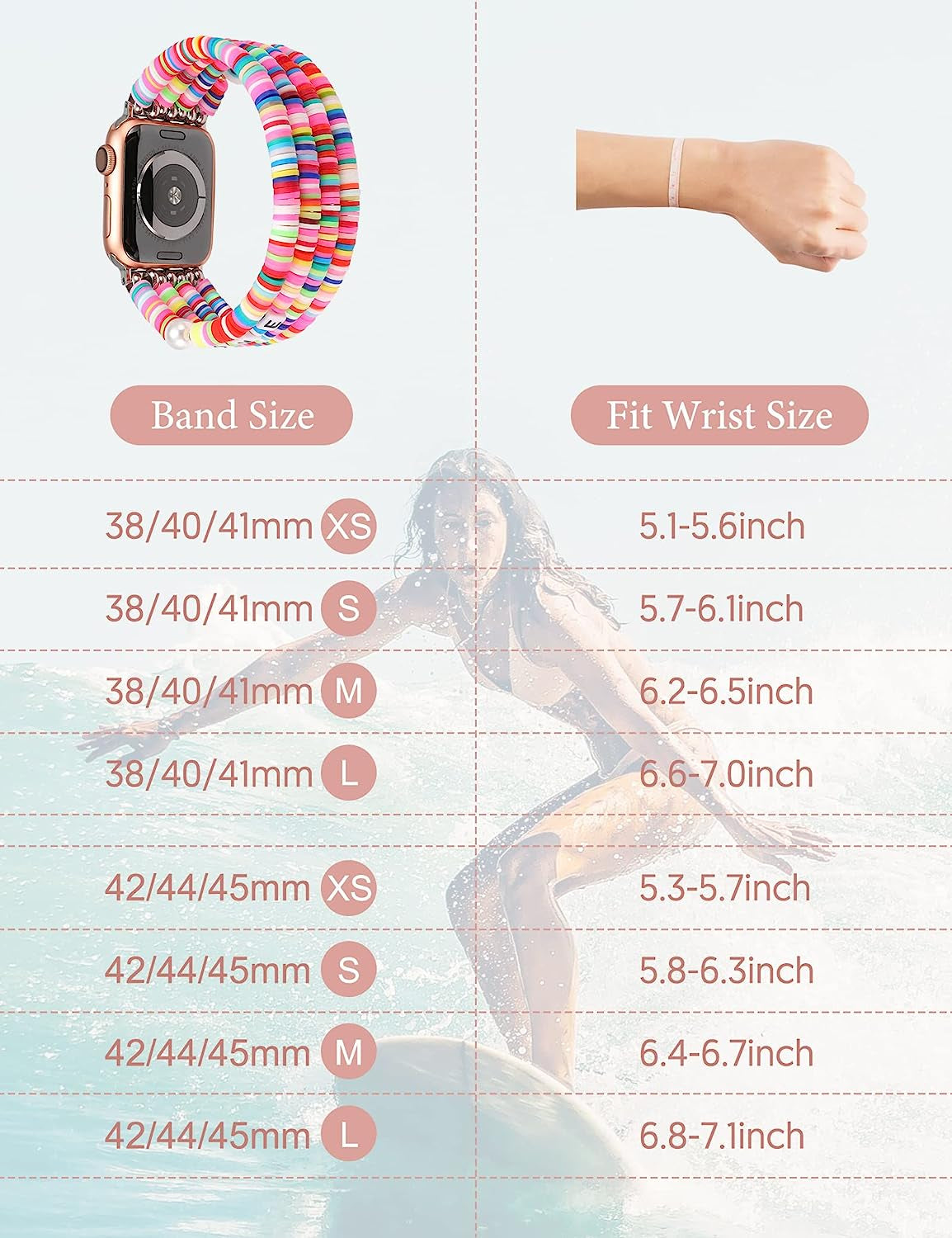 TOYOUTHS Heishi Beads Bracelet Compatible with Apple Watch Band Cute Stretch Girl Women Summer Beach Surfer Stackable Clay Preppy Jewelry Band for Iwatch 42/44/45Mm Series SE 7 6 5 4 3 2 1  TOYOUTHS   