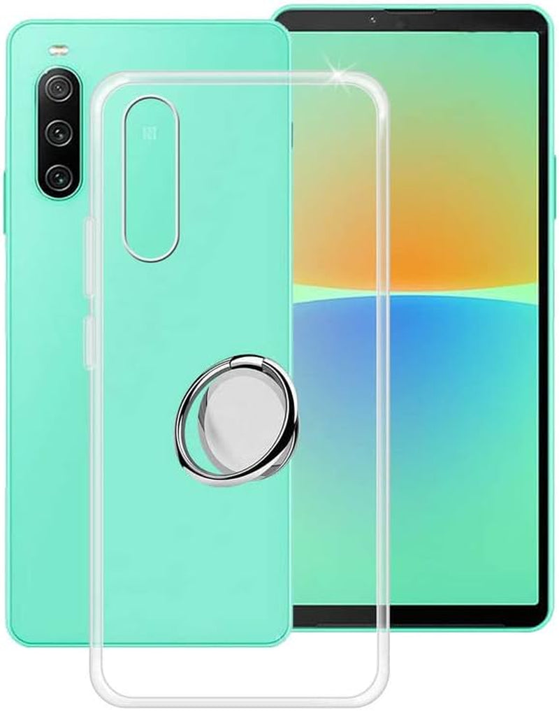 HGJTF Phone Case for Sony Xperia 10 IV Case (6.0 Inch), with 360 Degree Rotation Finger Ring Kickstand, Clear Silicone Shockproof X Anti-Scratch Shell TPU Bumper Soft Cover for Sony Xperia 10 IV  HGJTF   