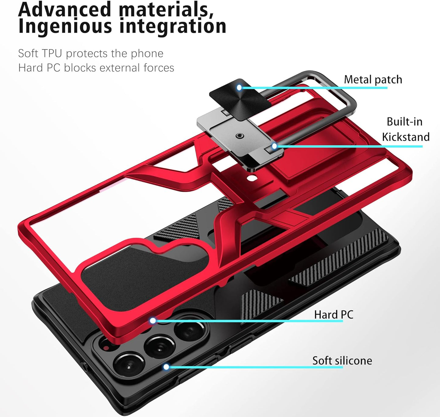 AKINIK for Samsung Galaxy S22 Ultra Case, S22 Ultra Case with Self Healing Flexible TPU Screen Protector [2 Pack], Military Grade with Kickstand Case for Galaxy S22 Ultra 5G-Red  AKINIK   