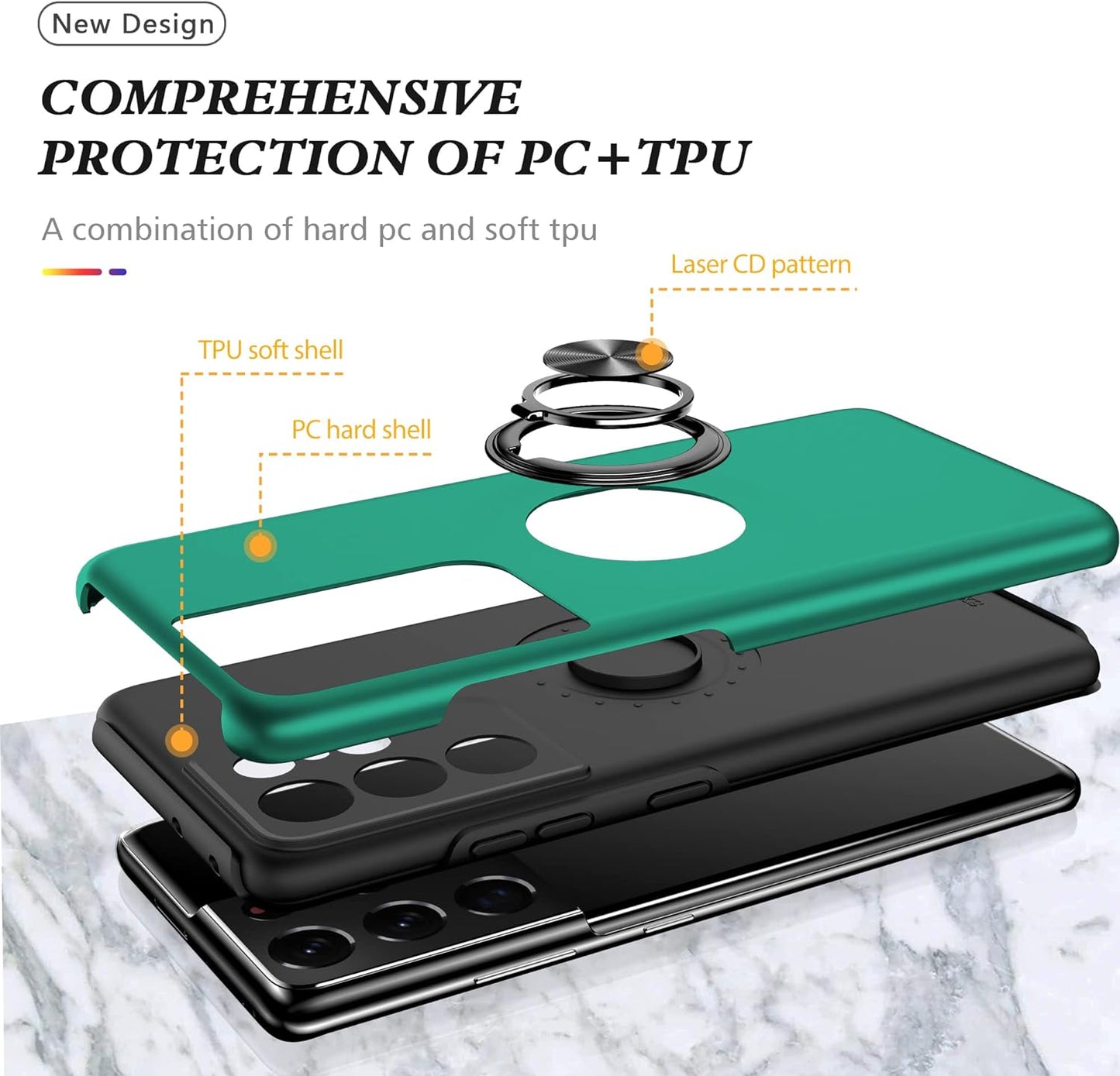 HONG-AMY for S21 Ultra Case, Samsung Galaxy S21 Ultra Case with Self Healing Flexible TPU Screen Protector[2 Pack], Military Grade Invisible Kickstand Phone Case for Galaxy S21 Ultra 5G-Green  HONG-AMY   