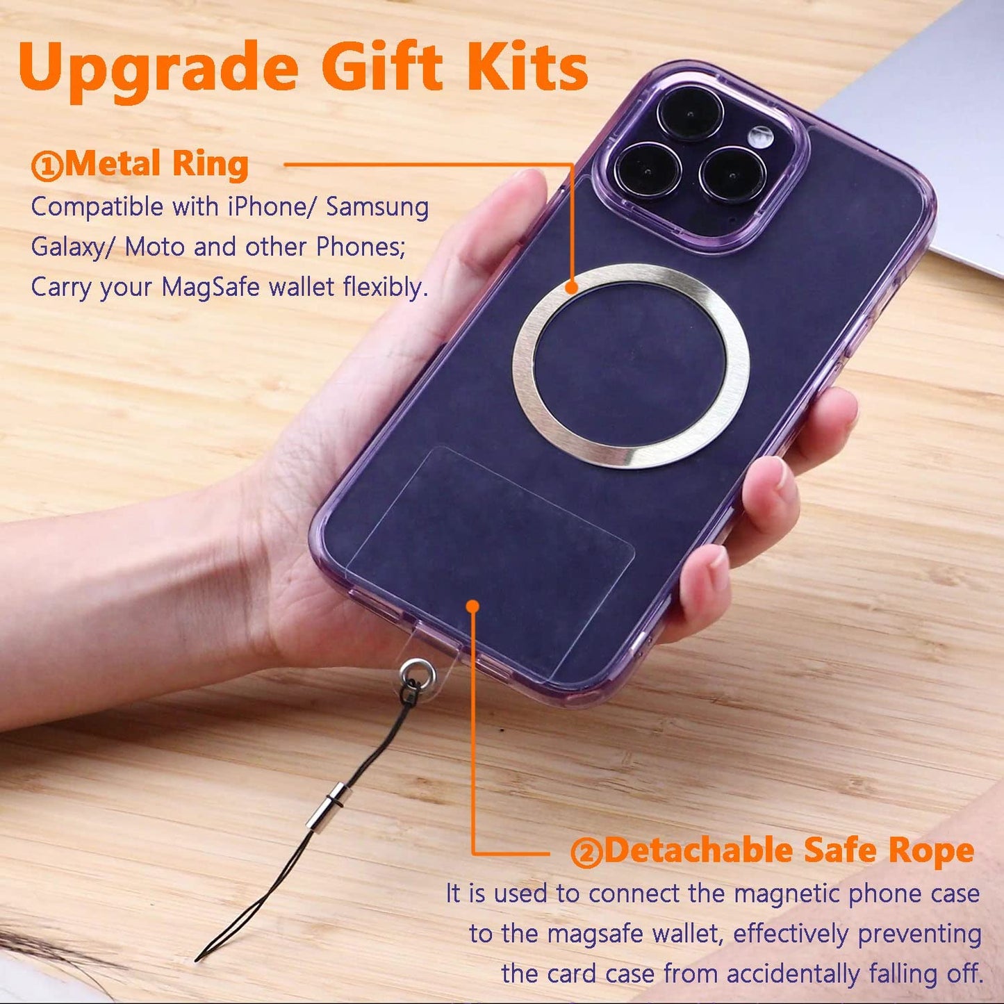 Magsafe Wallet Stand for Apple Iphone 14/13/12 Series, Samsung Galaxy Android Phones, Fit 6 Cards Mag Safe Card Holder, Magnetic Leather Phone Wallet for Iphone 14 Pro MAX/14 Pro/14 plus (Purple)  LINYUNE   