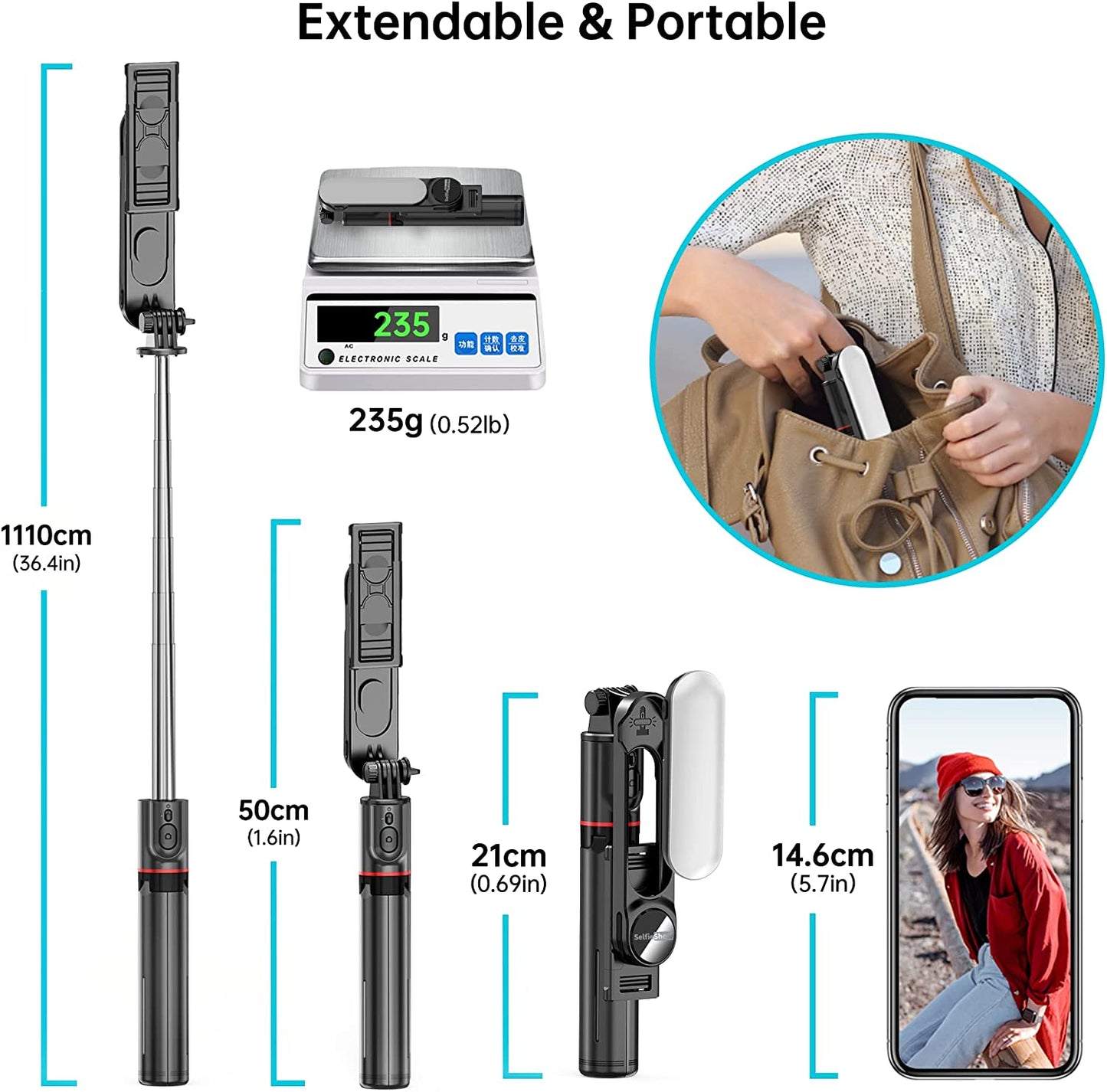Stable Selfie Stick Tripod with Fill Light, 44 Inch Extendable Selfie Stick with Wireless Remote and Tripod Stand 360 Rotation for Iphone 13/12/11 Pro/Xs Max/Xs/Xr/X/8/7, Samsung and Smartphone  LDP   