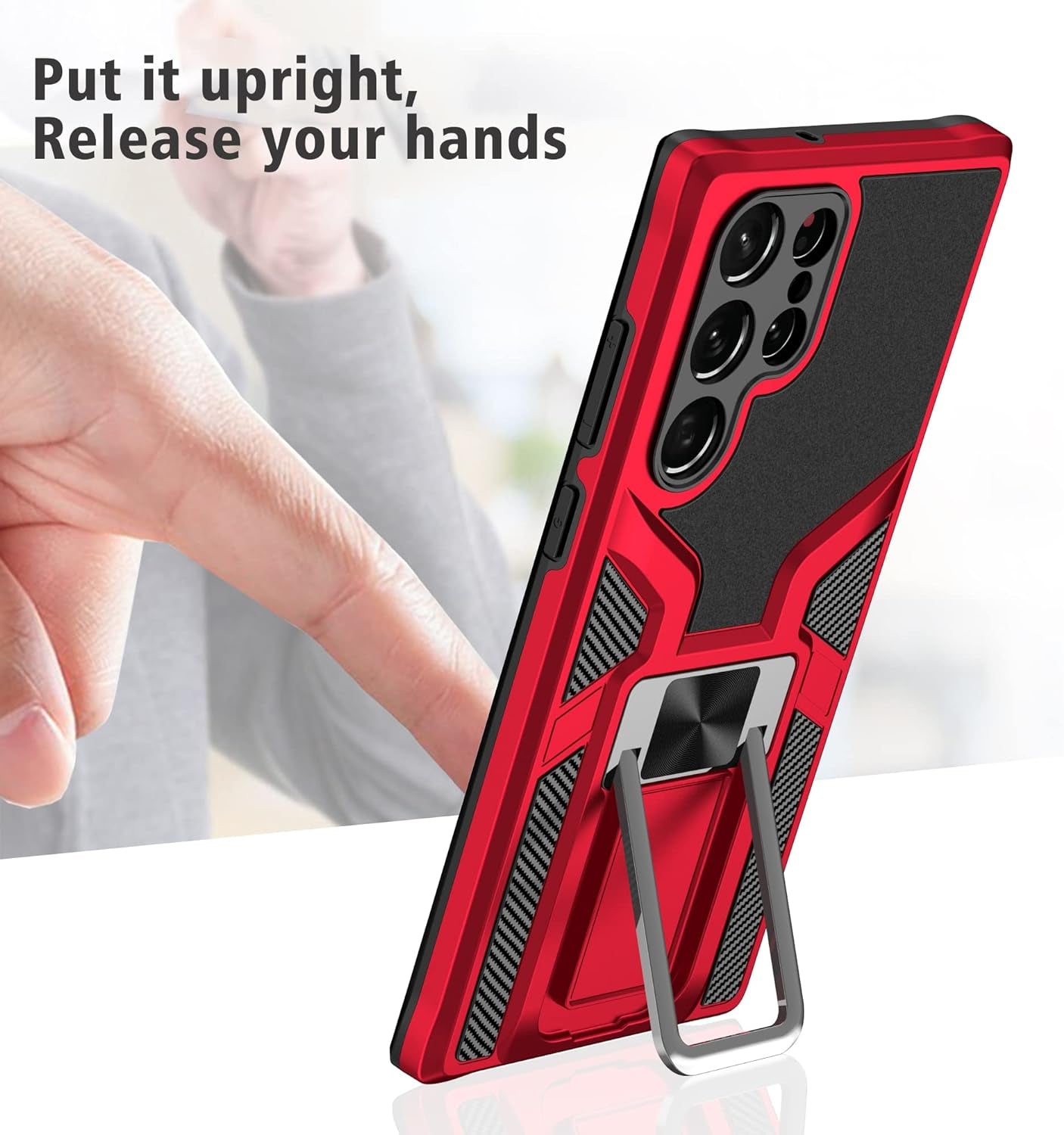 AKINIK for Samsung Galaxy S22 Ultra Case, S22 Ultra Case with Self Healing Flexible TPU Screen Protector [2 Pack], Military Grade with Kickstand Case for Galaxy S22 Ultra 5G-Red  AKINIK   