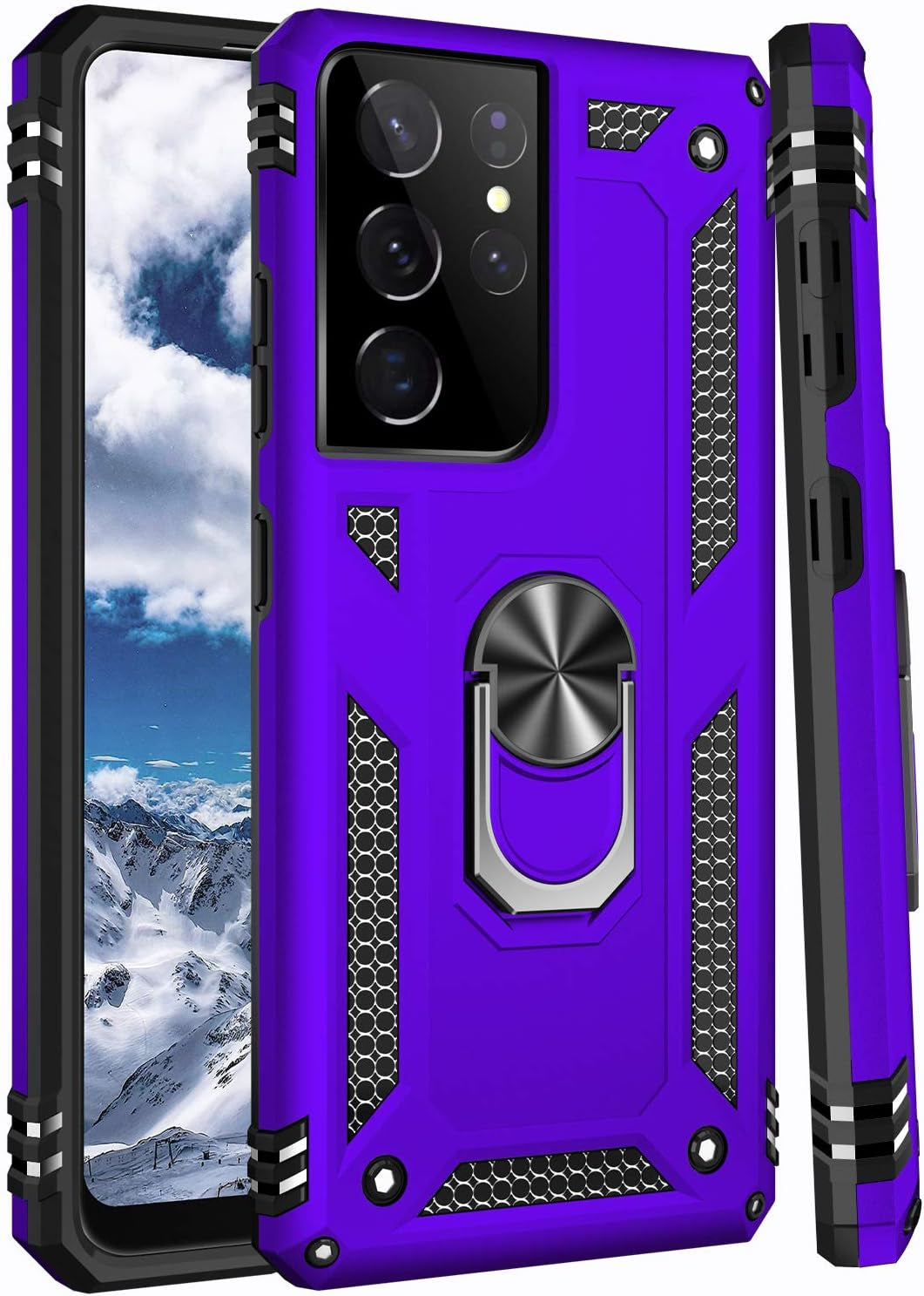 IKAZZ Galaxy S21 Ultra Case,Samsung S21 Ultra Cover Military Grade Shockproof Heavy Duty Protective Phone Case Pass 16Ft Drop Test with Magnetic Kickstand for Samsung Galaxy S21 Ultra Purple  IKAZZ   