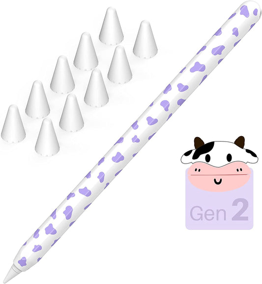 NIUTRENDZ Cow Print Case for Apple Pencil 2Nd Generation Case Cover Silicone Protective Sleeve Skin Accessories with 10Pcs Apple Pencil Tips Cover (Purple)  NIUTRENDZ   
