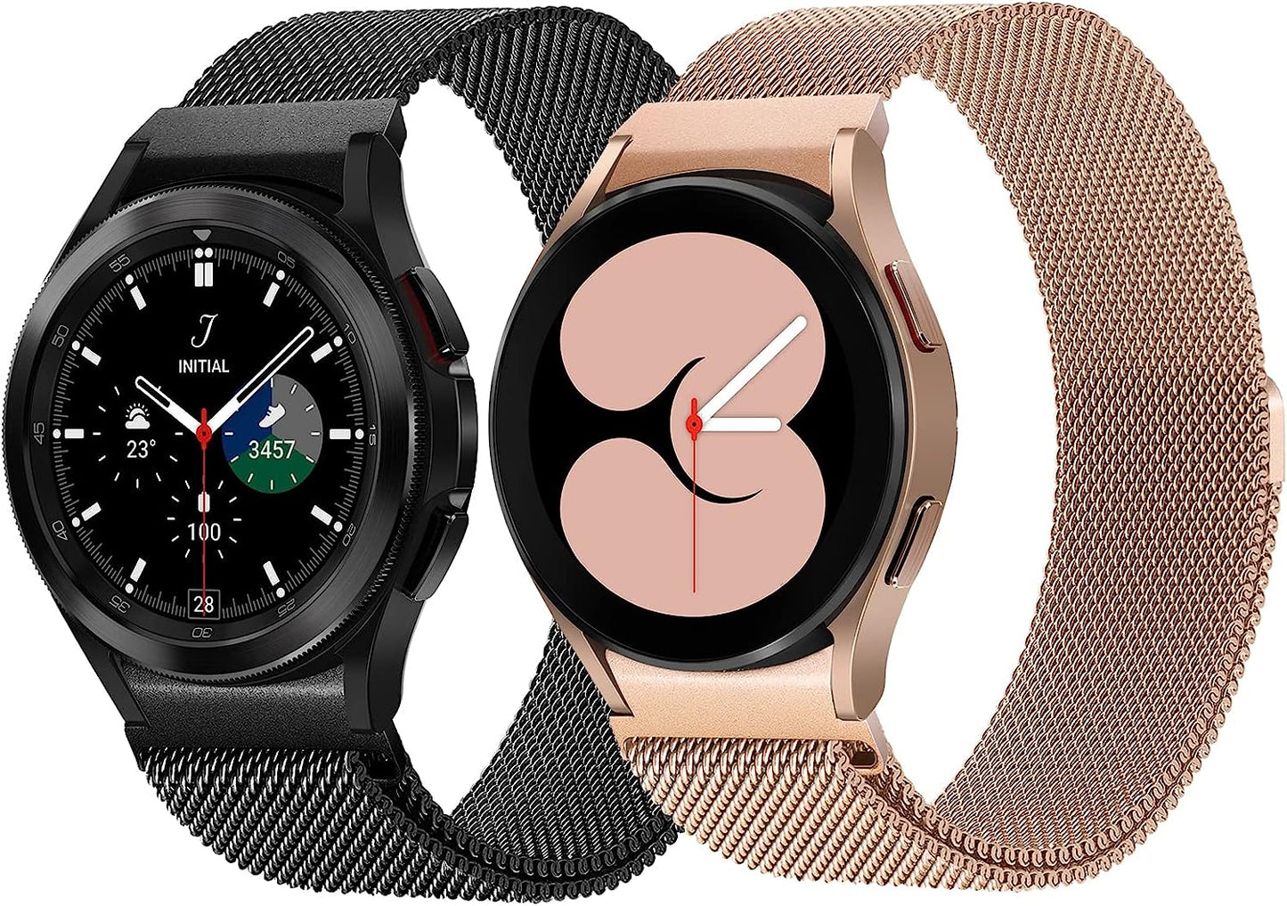 2 Packs No Gap Metal Bands Compatible with Samsung Galaxy Watch 5/Watch 5 Pro/Galaxy Watch 4 40Mm 44Mm/Galaxy Watch 4 Classic 42Mm 44Mm, Milanese Stainless Magnetic Strap for Men Women  HPJK Black/RoseGold for Galaxy Watch 5 / 4 