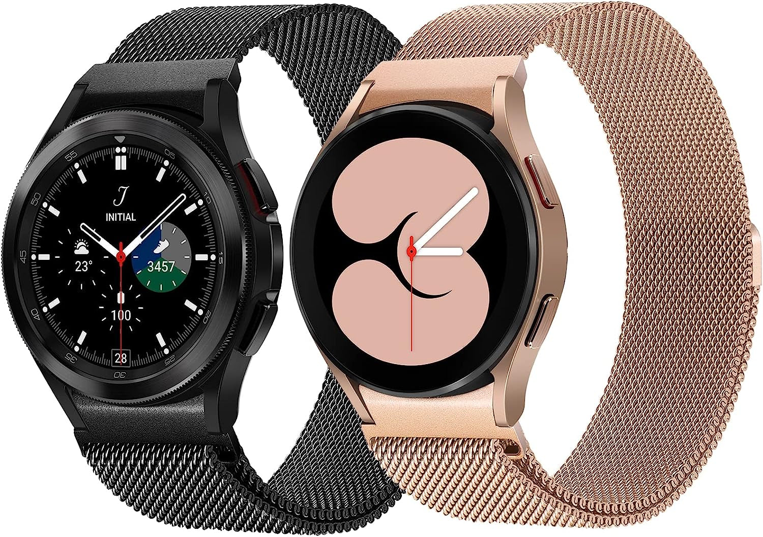 2 Packs No Gap Metal Bands Compatible with Samsung Galaxy Watch 5/Watch 5 Pro/Galaxy Watch 4 40Mm 44Mm/Galaxy Watch 4 Classic 42Mm 44Mm, Milanese Stainless Magnetic Strap for Men Women  HPJK Black/RoseGold for Galaxy Watch 5 / 4 