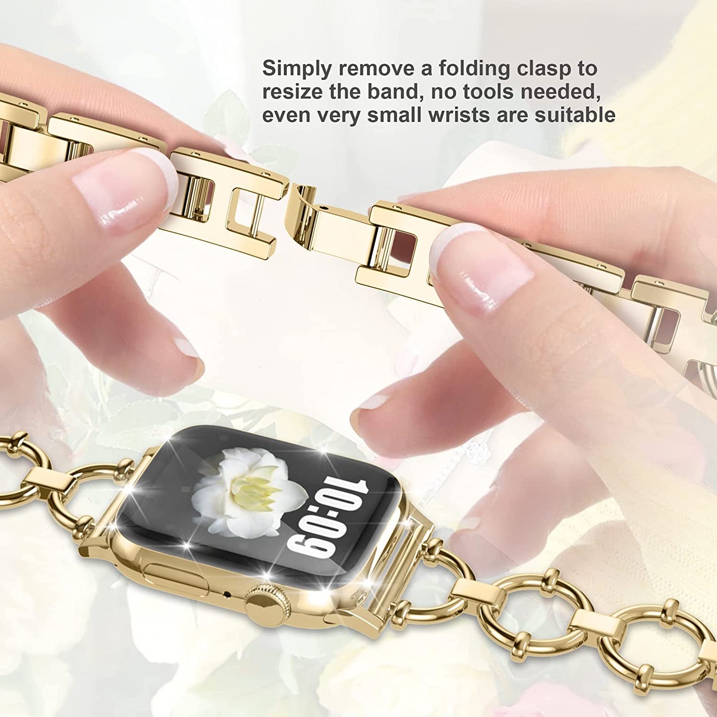 Yncamoo Slim Band Compatible with Apple Watch 38Mm 40Mm 41Mm 42Mm 44Mm 45Mm 49Mm SE Series 8 7 6 5 4 3 2 1, Women Adjustable Replacement Bracelet, Jewelry Metal Strap  Yncamoo   