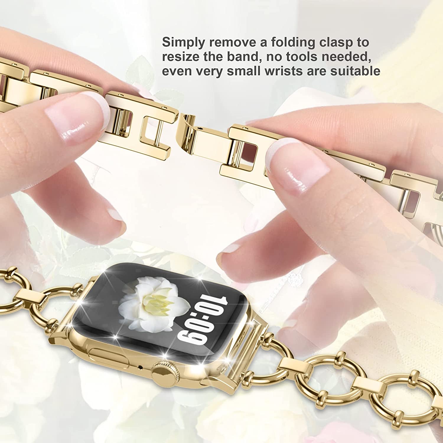 Yncamoo Slim Band Compatible with Apple Watch 38Mm 40Mm 41Mm 42Mm 44Mm 45Mm 49Mm SE Series 8 7 6 5 4 3 2 1, Women Adjustable Replacement Bracelet, Jewelry Metal Strap  Yncamoo   