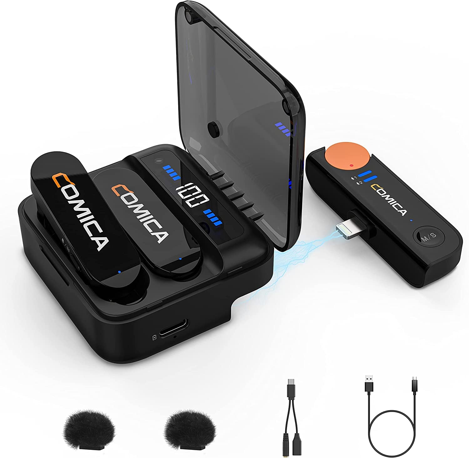 Comica Vimo S USB Wireless Microphone for Smartphone, Wireless Lavalier Microphone with Noise Reduction, 5HR Battery Life, Monitor, 656FT Range, Mic for PC Video Recording Vlog Live Streaming Youtube  comica Vimo-S MI  