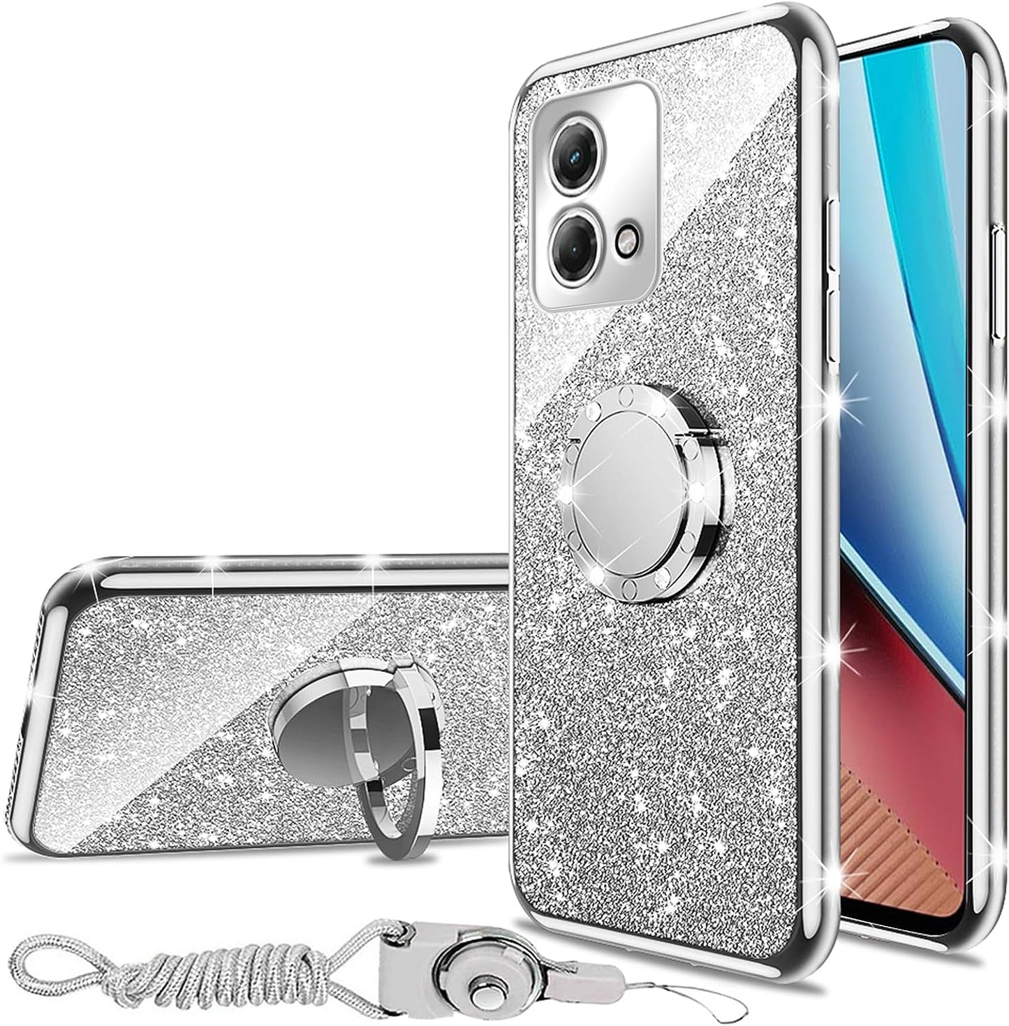 Nancheng Case for Motorola Moto G Stylus 4G 2023 Girls Women Glitter Cute Soft TPU Cover with Ring Kickstand Strap Lanyard Bumper Shockproof Protective Cell Phone Case for G Stylus 2023 4G - Purple  nancheng Silver  