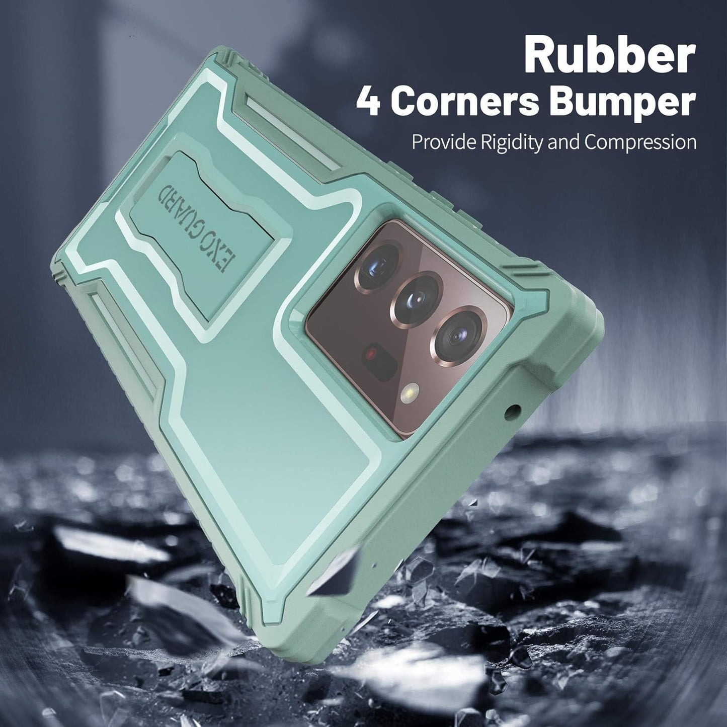 Exoguard Samsung Galaxy Note 20 Ultra 5G Case, Rubber Shockproof Cover Case for Samsung Note 20 Ultra 5G Phone 6.9 Inch, Built-In Kickstand (Green)  ExoGuard   