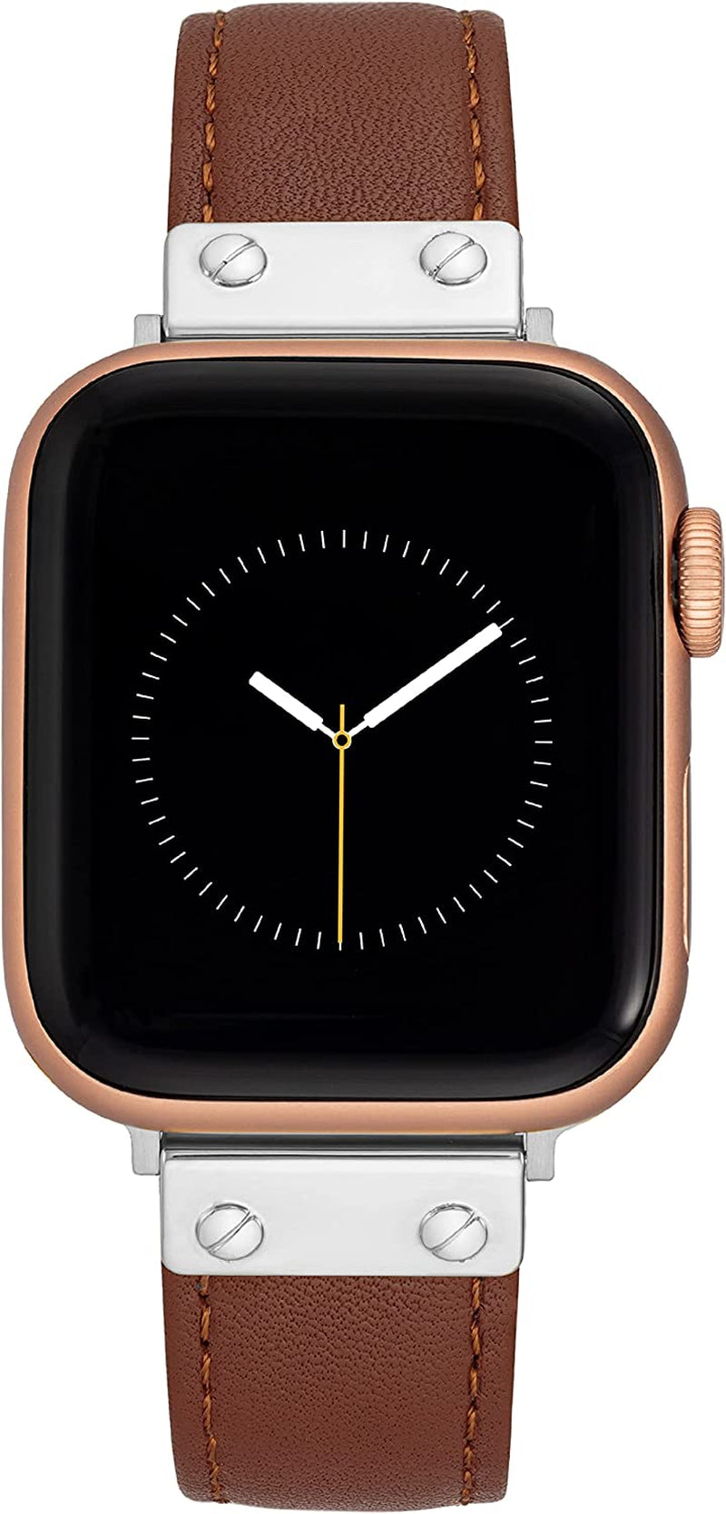 Anne Klein Leather Fashion Band for Apple Watch Secure, Adjustable, Apple Watch Band Replacement, Fits Most Wrists  Anne Klein Brown/Silver 38/40/41mm 