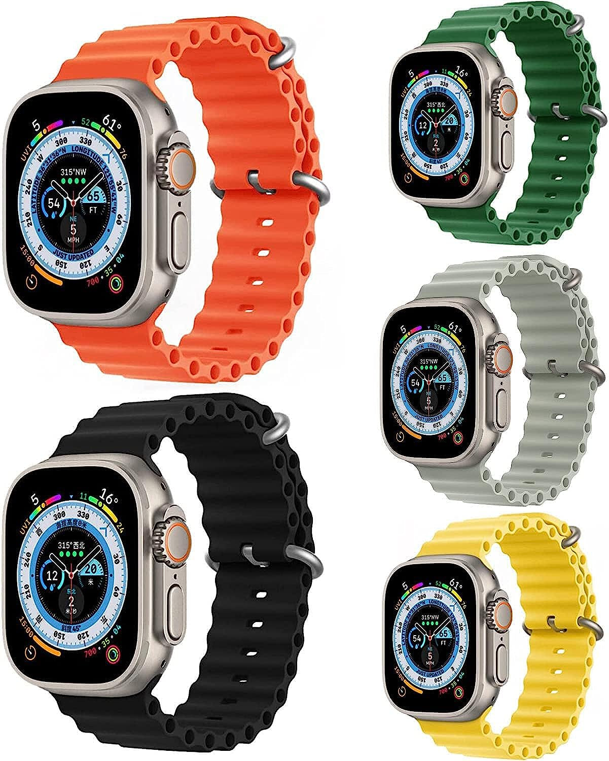 Ocean Band Compatible for Apple Watch Band Adjustable Sports Strap for Apple Watch Series Ultra/8/7/6/5/4/3/2/1/Se Compatible with 42Mm 44Mm 45Mm 49Mm Case Size  Lushan Orange/Green/Black/Grey/Yellow  