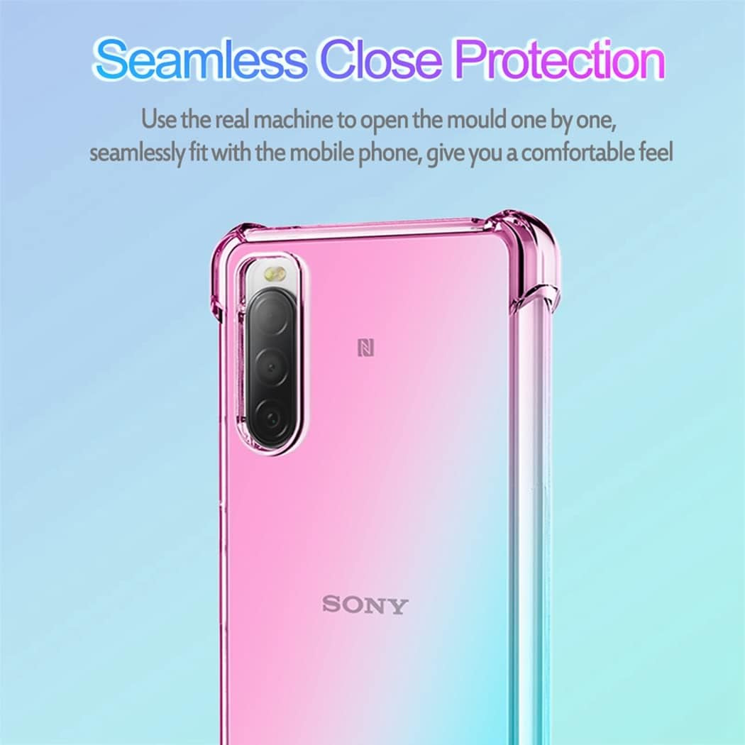 Ueokeird for Xperia 10 Iii/Xperia 10 III Lite XQ-BT52 XQ-BT44 Case, Clear Cute Gradient Phone Case Slim anti Scratch Flexible TPU Cover Shockproof Protective Case for Sony Xperia 10 III (Pink/Green)  Ueokeird   