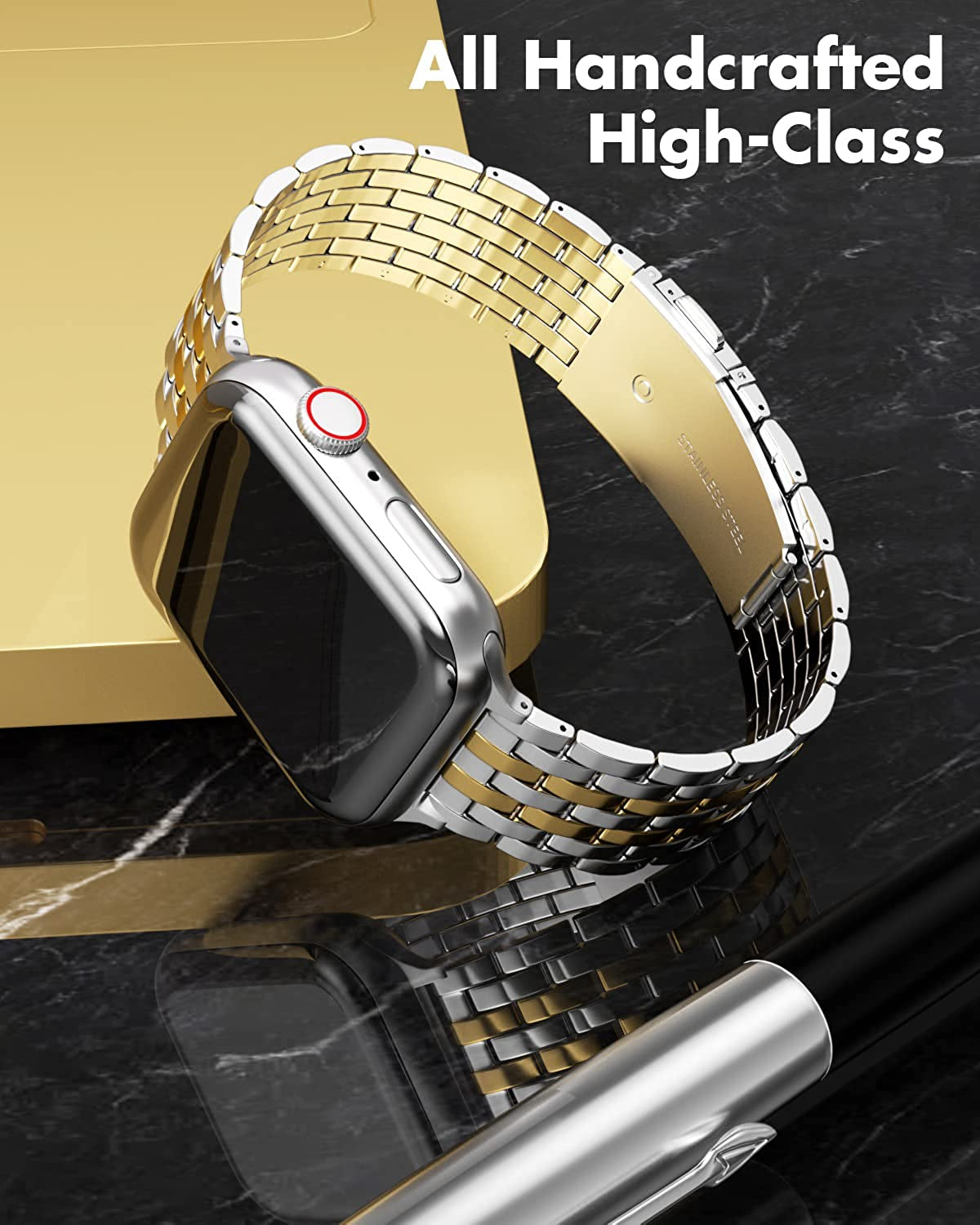 TISIMO for Apple Watch Band 38Mm 40Mm 41Mm 42Mm 44Mm 45Mm Series 8 7 6 5 4 3 2 1 SE SE2 Women and Men,Classic Stainless Steel Metal Watchband for Iwatch Bands,Pretty Shiny Look  TISIMO   