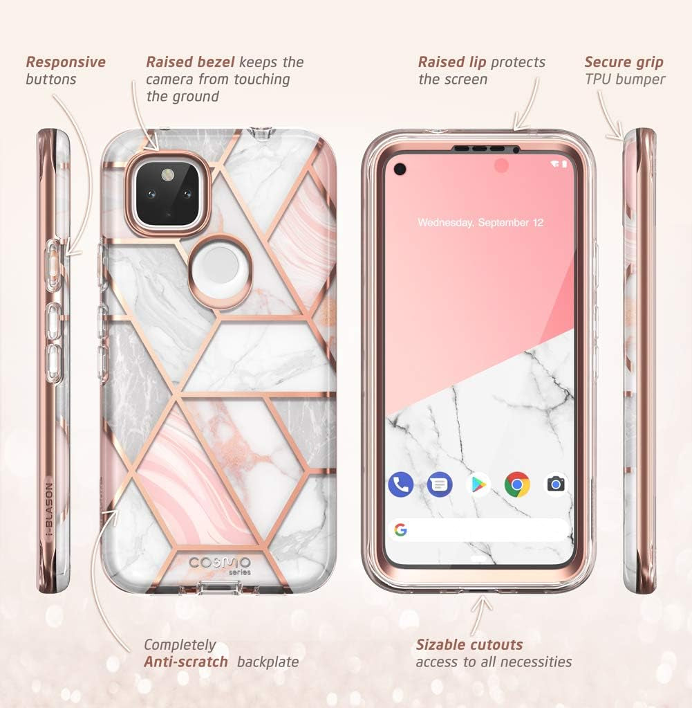 I-Blason Cosmo Series for Google Pixel 4A 5G Case 6.2 Inch (2020), Slim Full-Body Stylish Protective Case with Built-In Screen Protector (Marble)  i-Blason   