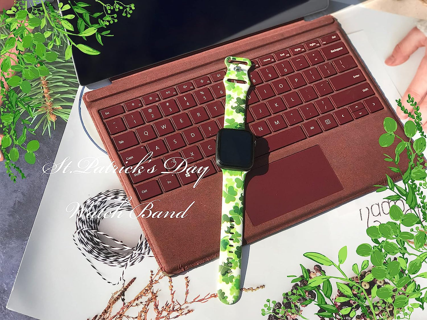 St. Patricks Day Watch Band Compatible with Apple Watch 38Mm 40Mm 41Mm 42Mm 44Mm 45Mm, Four Leaf Clover Shamrock Silicone Replacement Bands Wristbands Strap Compatible with All Iwatch Series  WANSENCE   
