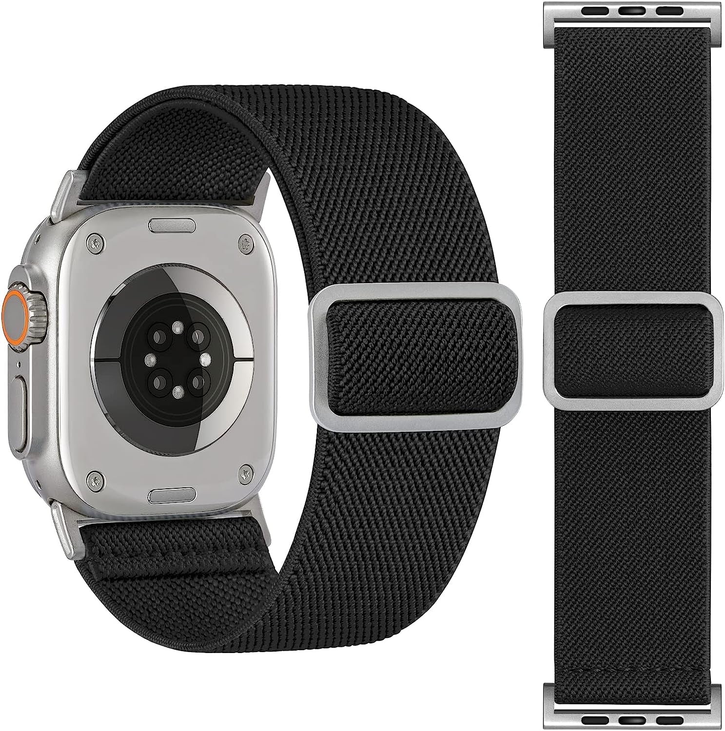 25MM/30MM Wide Stretchy Nylon Compatible with Apple Watch Ultra Band 44Mm 45Mm 49Mm 38Mm 40Mm 41Mm 42Mm, Adjustable Sport Soft Elastic for Apple Watch Band Men, Wristband for Iwatch SE 8 7 6 5 4 3 2 1  HEARTBOOM Silver & Black 49mm/45mm/44mm/42mm(Band width 30mm) 