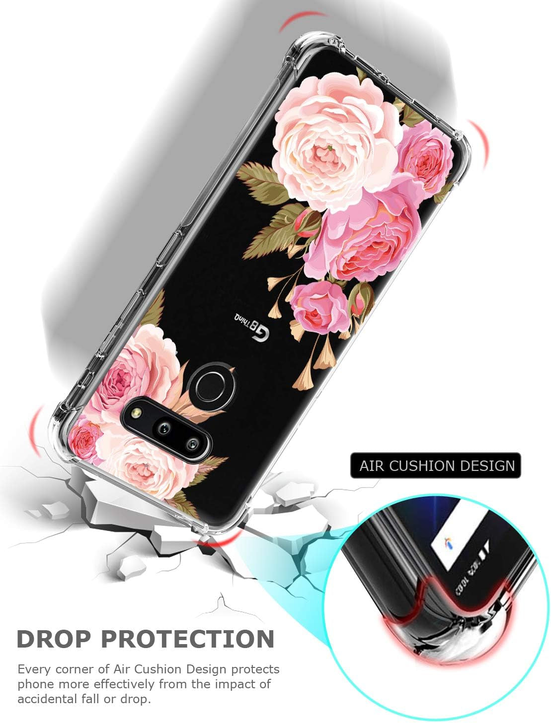 GREATRULY Floral Clear Pretty Phone Case for LG G8 Thinq (2019 Release) for Women Girls,Flower Design Transparent Slim Soft Drop Proof TPU Bumper Cushion Silicone Cover Shell,Fl-K  GREATRULY   