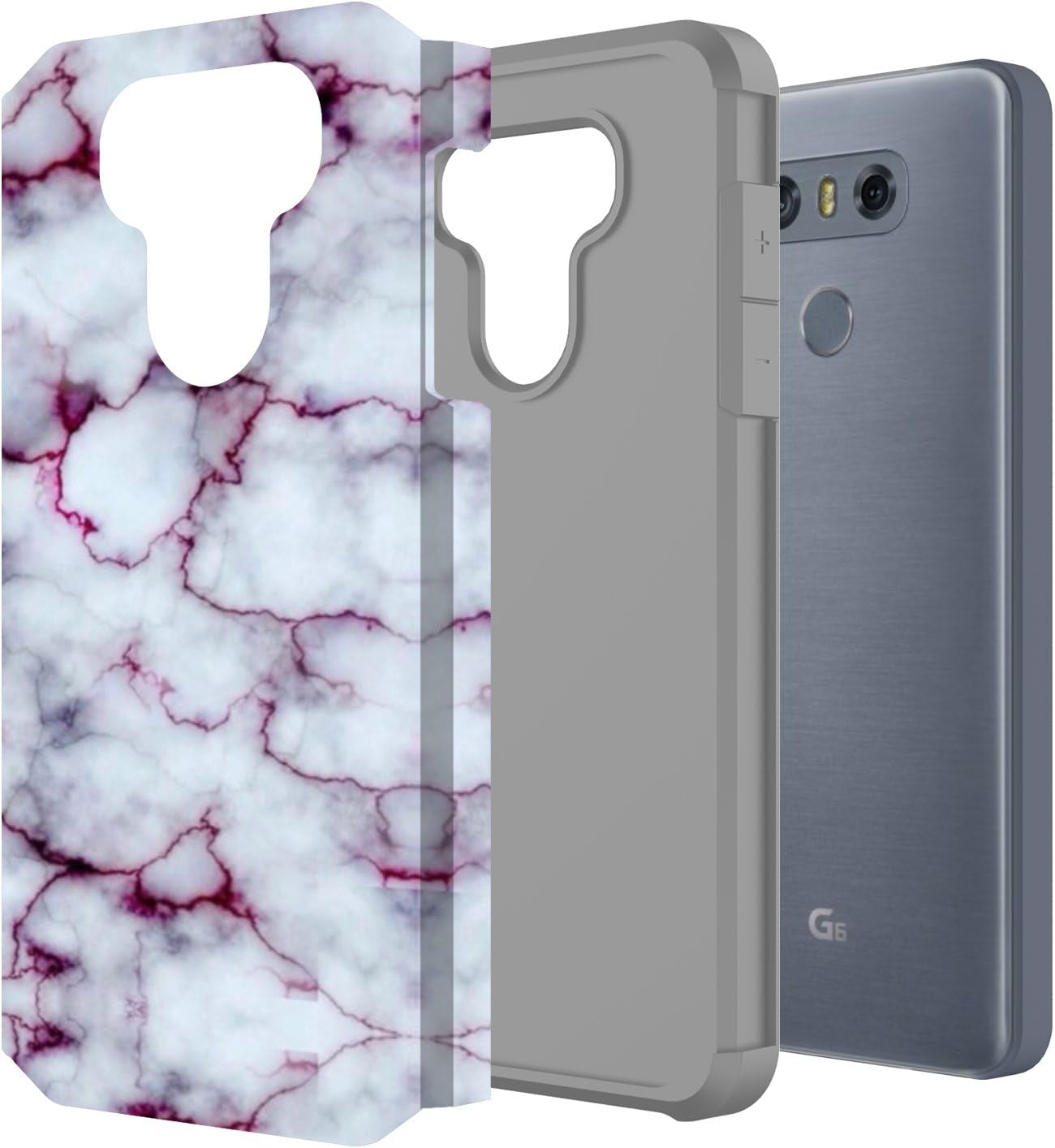 Rosebono Fashion Compatible with LG G6 Case, Hybrid Dual Layer Shockproof Hard Cover Graphic Fashion Cute Colorful Silicone Skin Case for LG G6 - Purple Marble  Rosebono   