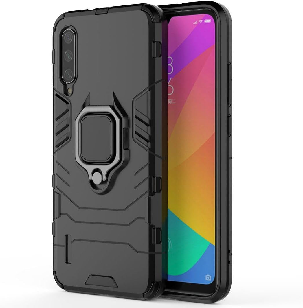 SATURCASE Case for Xiaomi Mi A3, Ring Kickstand Hybrid 2 in 1 [PC & Silicone] Dual-Layer Bumper Shockproof Protective Cover for Xiaomi Mi A3 (Hz-Black)  SATURCASE   