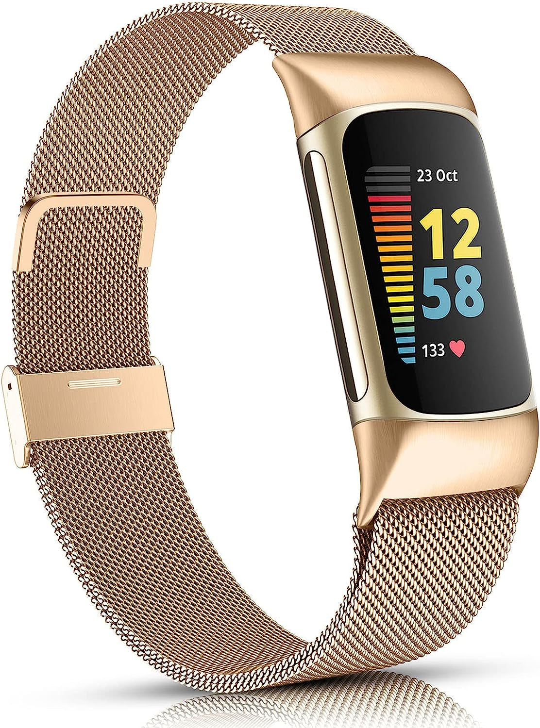 ZWGKKYGYH Compatible with Fitbit Charge 5 Bands for Women Men, Stainless Steel Mesh Magnetic Metal Band Charge 5 Watch Strap  ZWGKKYGYH Royal Gold  