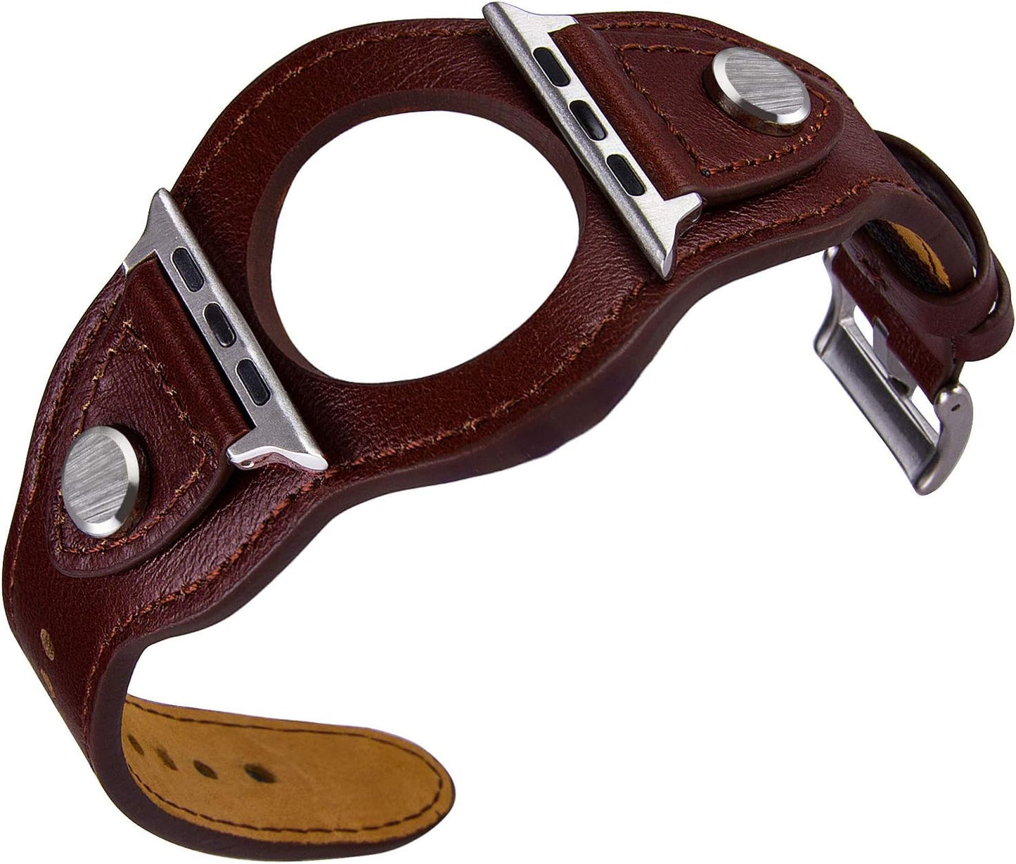 VIQIV Cuff Bracelets Bands for Compatible with Apple Watch 38Mm 42Mm 41Mm 40Mm 44Mm 45Mm Iwatch Series SE 7 6 5 4 3 2 1, Dressy Leather Metal Jewelry Wristband Strap for Women Men Light Brown  VIQIV red 42mm 