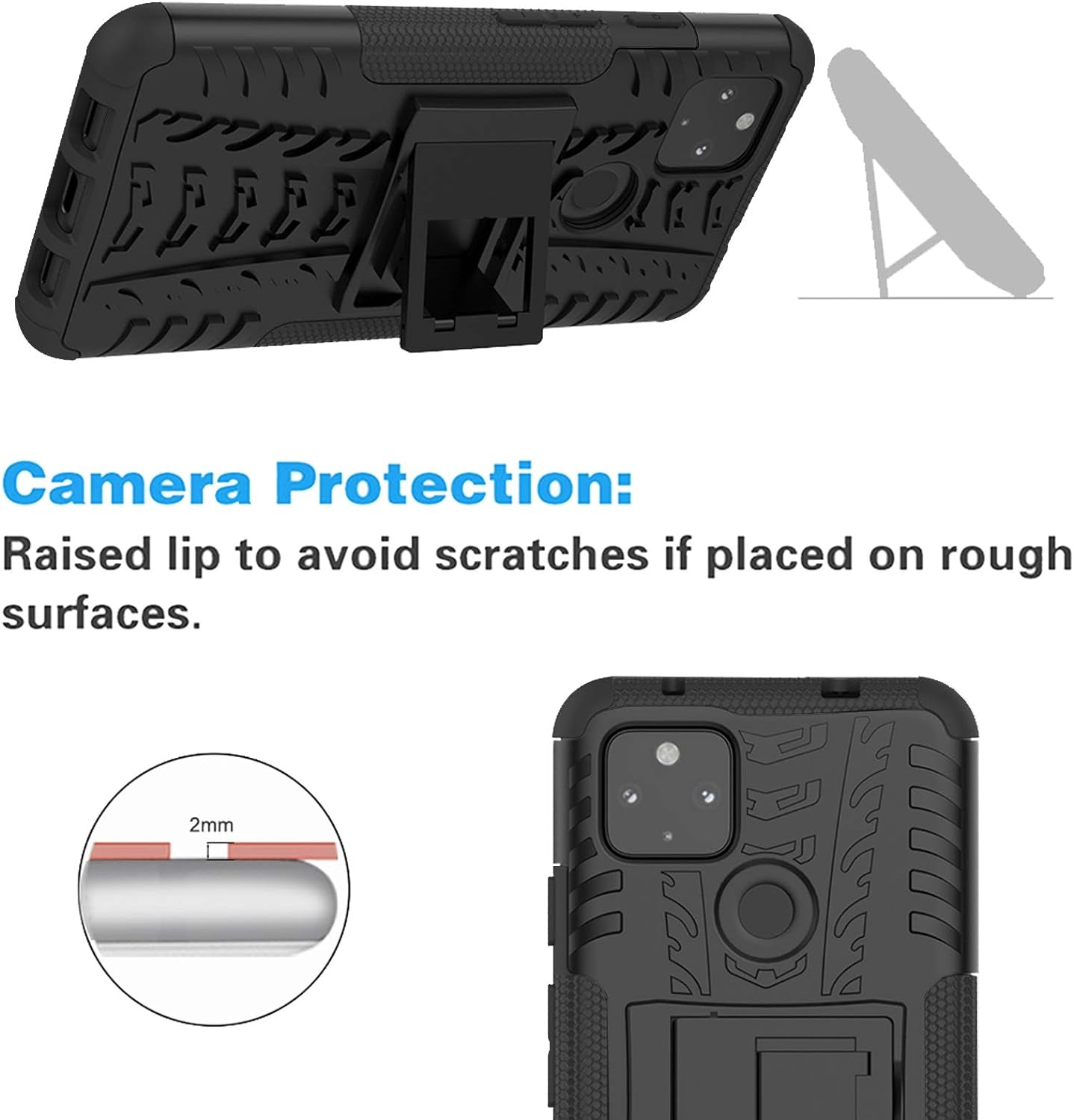 Phone Case for Google Pixel 4A 5G 6.2 with Tempered Glass Screen Protector Cover and Stand Kickstand Hard Rugged Hybrid Cell Accessories Pixel4A5G UW Pixel4A 5G Pixle A4 G5 Pixle 4A5G Cases Men Black  Asuwish   