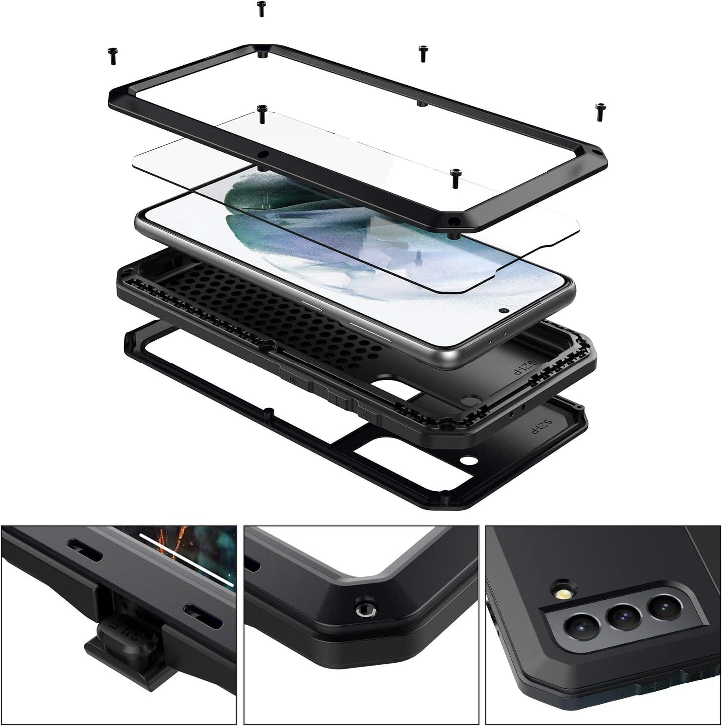 Galaxy S21 Case,Marrkey Full Body Protective Cover Heavy Duty Shockproof [Tough Armour] Aluminum Alloy Metal Case with Silicone Built-In Screen Protector for Samsung Galaxy S21 5G 6.2" - Black  Marrkey   