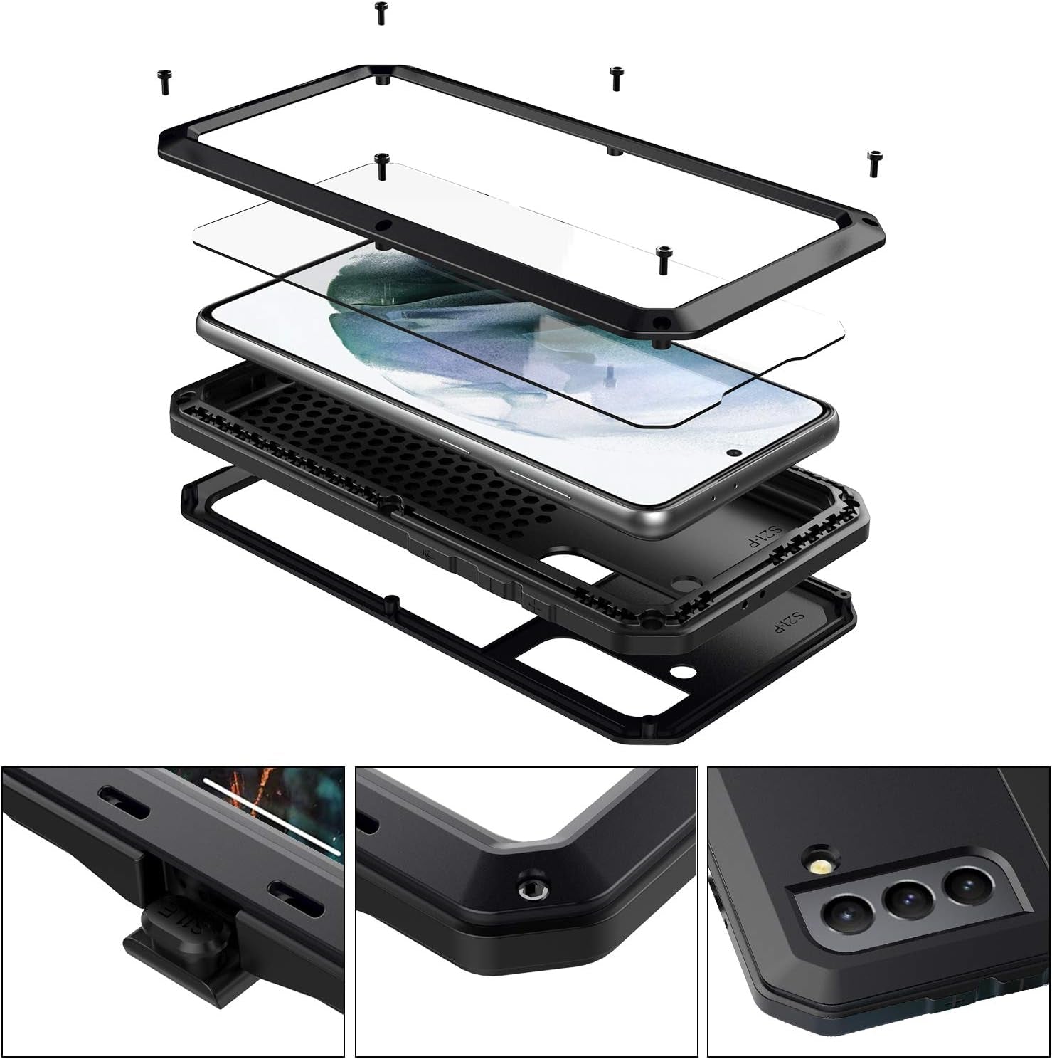 Galaxy S21 Case,Marrkey Full Body Protective Cover Heavy Duty Shockproof [Tough Armour] Aluminum Alloy Metal Case with Silicone Built-In Screen Protector for Samsung Galaxy S21 5G 6.2" - Black  Marrkey   