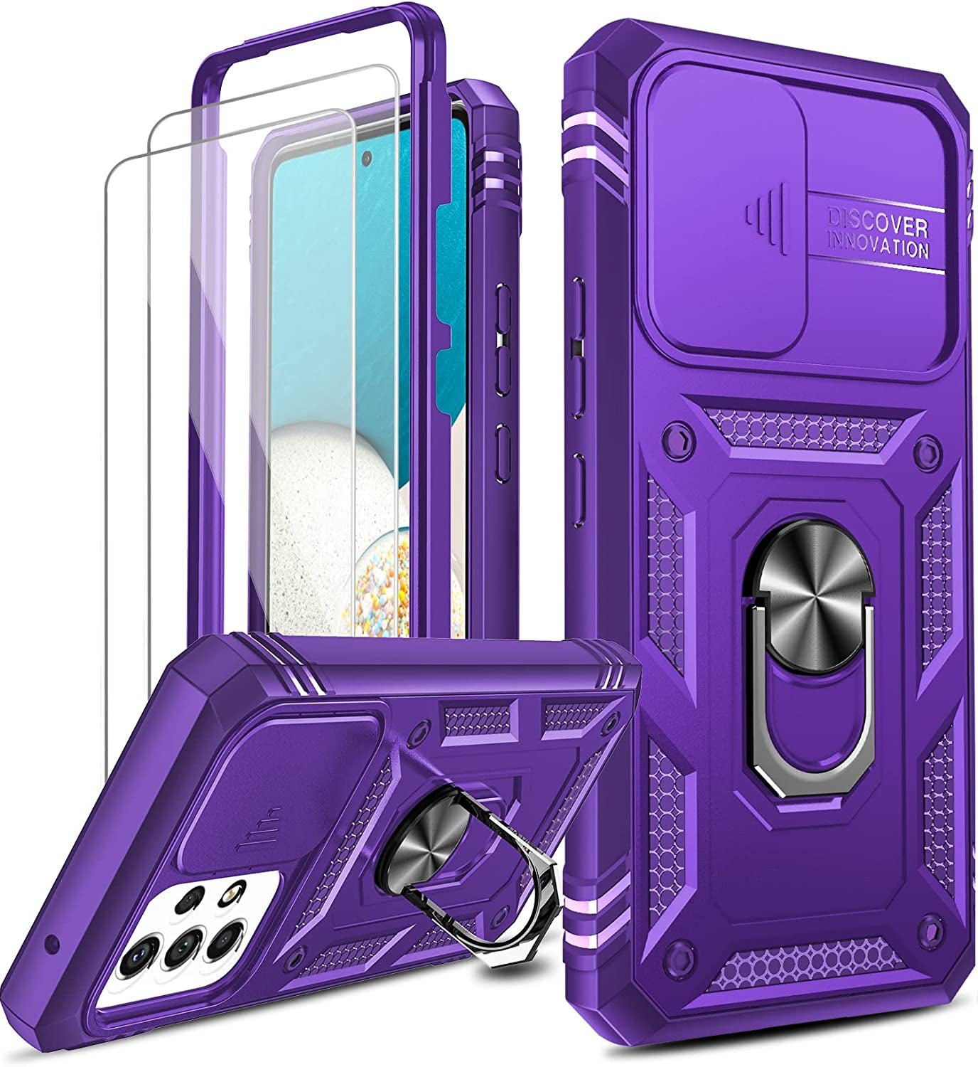 Leyi for Galaxy A53 5G Case: Galaxy A53 5G Case with Slide Camera Cover + [2 Packs] Screen Protector, 360 Full Body Military-Grade Phone Case with Upgrade Kickstand for Galaxy A53 5G, Black  LeYi Purple  