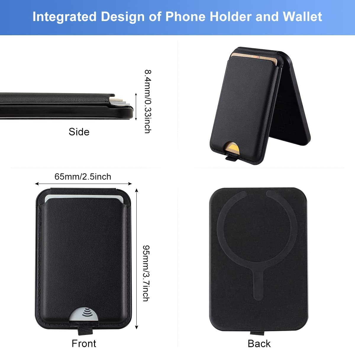 Liuzidit Magnetic Leather Phone Wallet Holder for Iphone,Compatible with Iphone Magsafe Wallet Stand for Iphone 14/13/12 Series with Magsafe or Phones with Magnetic Suction Case,Black  Liuzidit   
