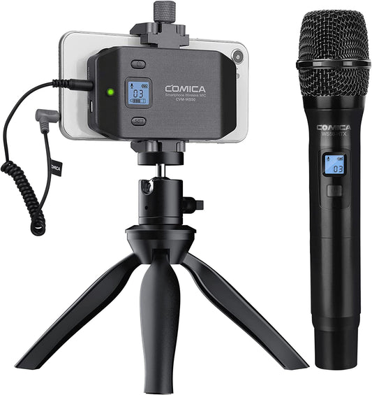 Wireless Microphone for Smartphone, Comica CVM-WS50(H) Handheld Microphone for Iphone/Android Phones Interview, Professional Recording Mic for Sing Video Vlog Youtube Tiktok Facebook Livestream  comica   