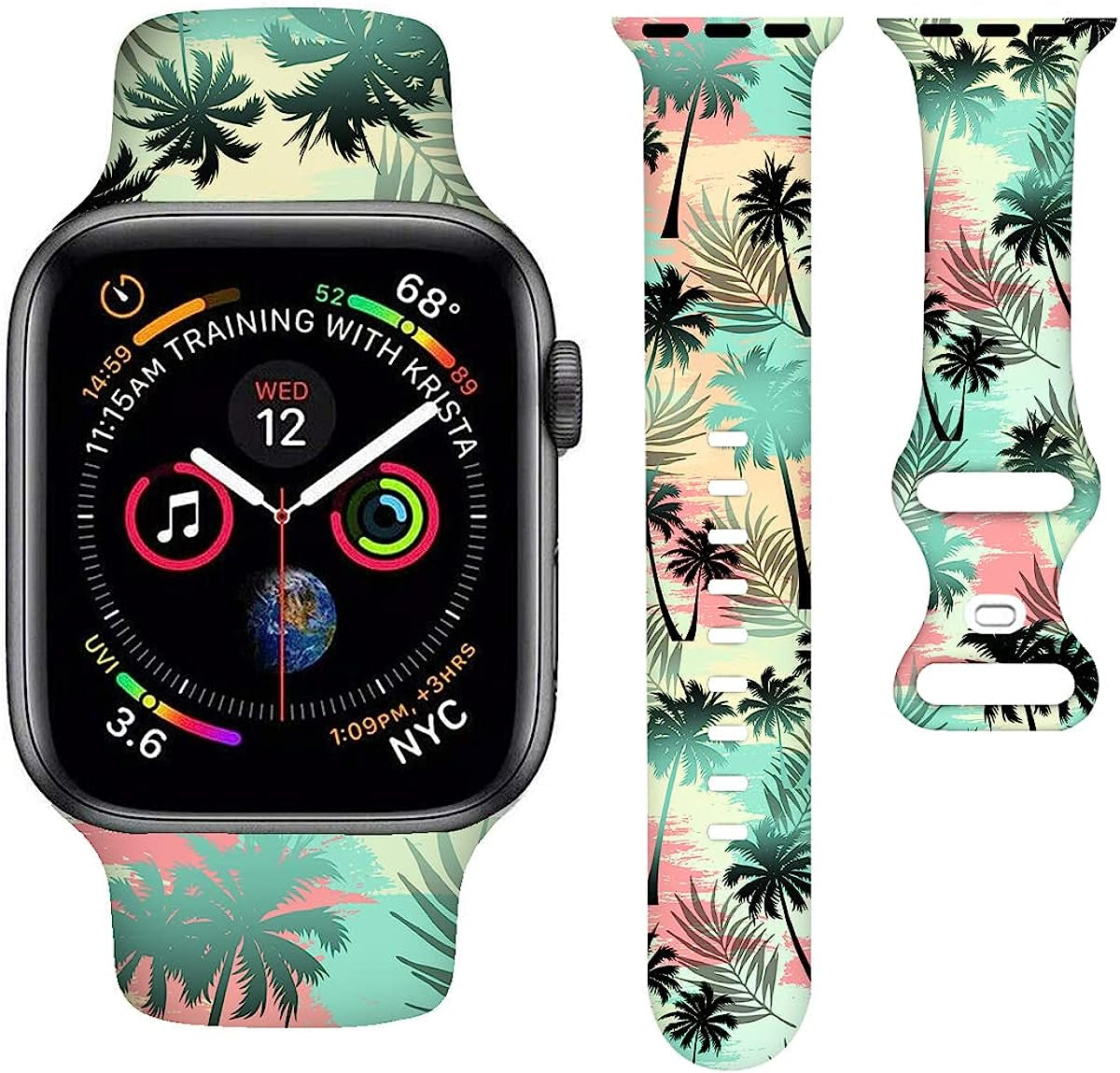 BACDOILQ Summer Watch Band Tropical Palm Tree Sea Turtle Smartwatch Bands Wristband Compatible with Watch 38Mm 40Mm 41Mm Soft Silicone Strap Replacement for Series 8/7/6/5/4/3/2/1/SE  BACDOILQ   