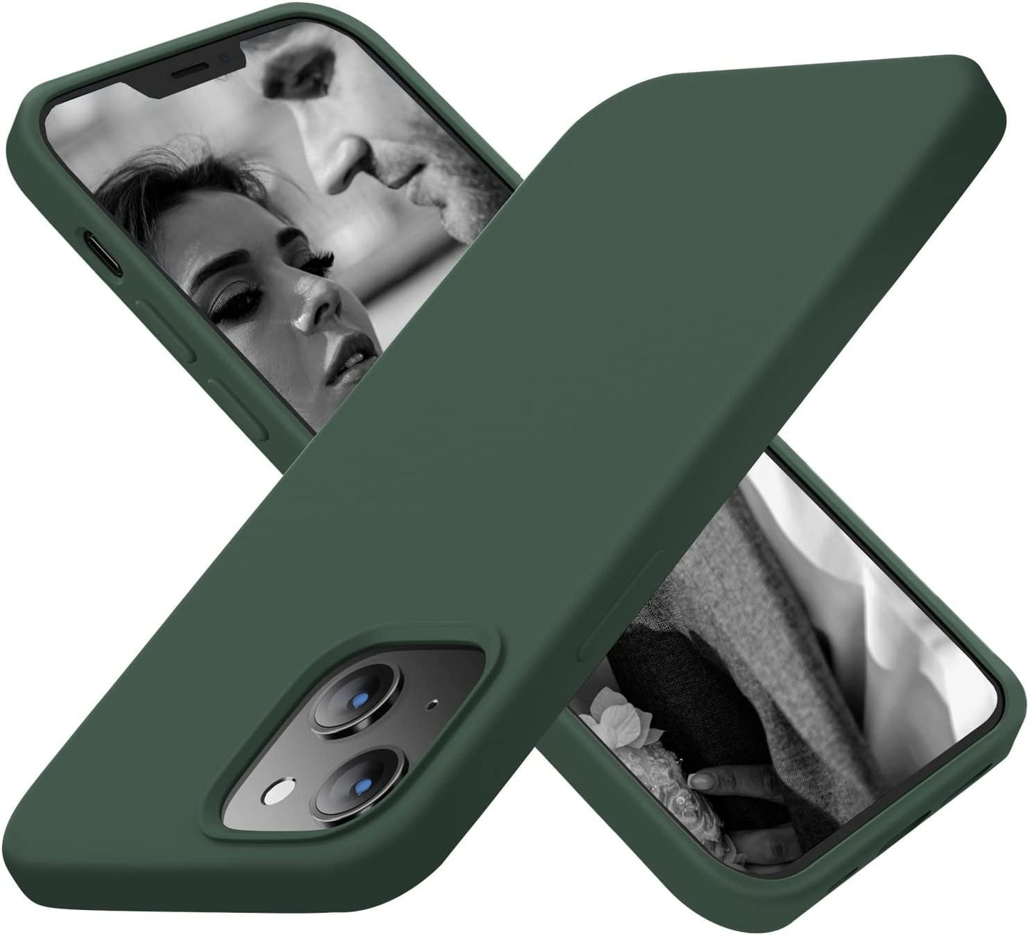 Cordking Designed for Iphone 13 Case, Iphone 14 Case, Silicone Ultra Slim Shockproof Protective Phone Case with [Soft Anti-Scratch Microfiber Lining], 6.1 Inch, Black  Cordking Alpine Green  