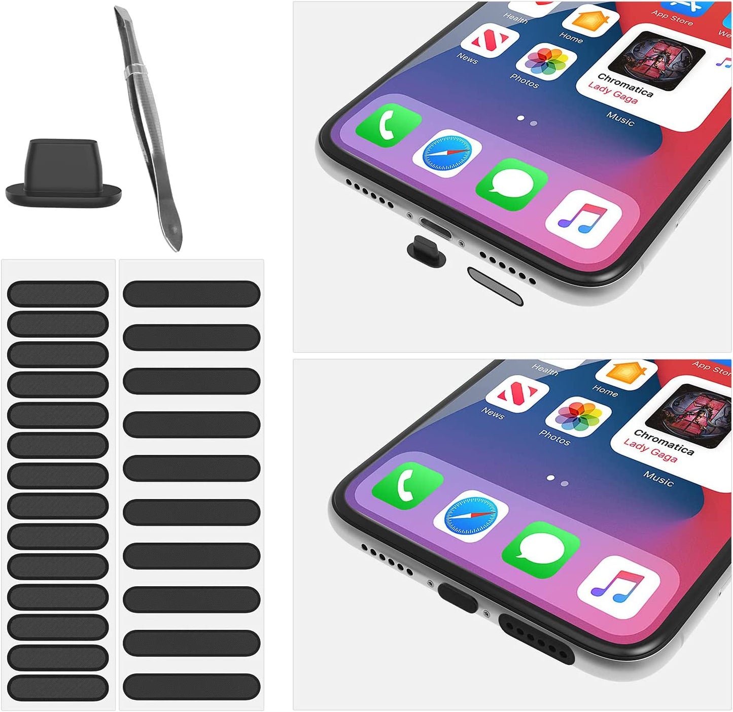 2 in 1 Iphone anti Dust Plug Kit,Anti Dust Plug X 5, Speaker Mesh anti Dust Proof Adhesive Sticker X 2,Dustproof Kit for Iphone 14 13 12,12 Pro,12 Mini 11,11 Pro Max,11 Pro,X,Xs Max,Xr,8,8Plus,7 Plus  CASEDAO   