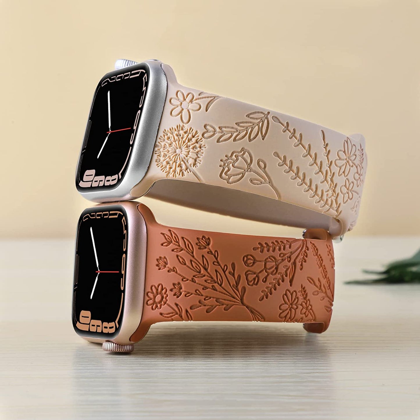 Flower Engraved Silicone Band Compatible with Apple Watch Bands 38Mm 40Mm 41Mm, Cute Women Wildflowers Floral Design Soft Sport Strap Replacement Wristbands for Iwatch Series 8 7/SE/6/5/4/3/2/1  FERJITGR   