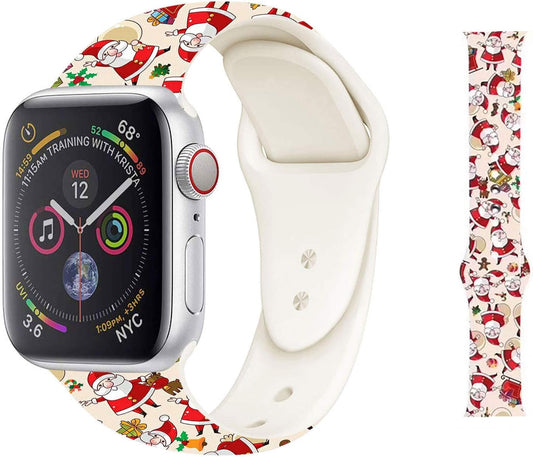 Hi-Yoohere Chic Breathable Christmas Santa Claus Pattern Bands Compatible with Apple Watch 42Mm 44Mm 45Mm M/L, Grade Soft Silicone Sports Wristband Strap for Iwatch SE & Series 8/7/6/5/4/3/2/1  Hi-Yoohere   