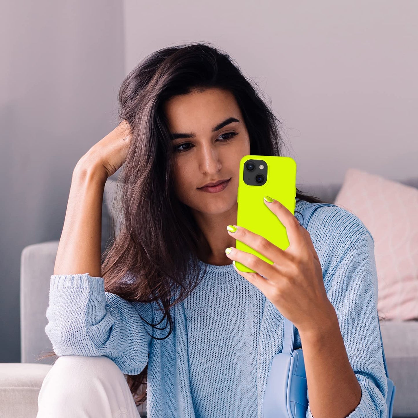 Cordking Designed for Iphone 13 Case, Iphone 14 Case, Silicone Ultra Slim Shockproof Protective Phone Case with [Soft Anti-Scratch Microfiber Lining], 6.1 Inch, Fluorescent Green  Cordking   