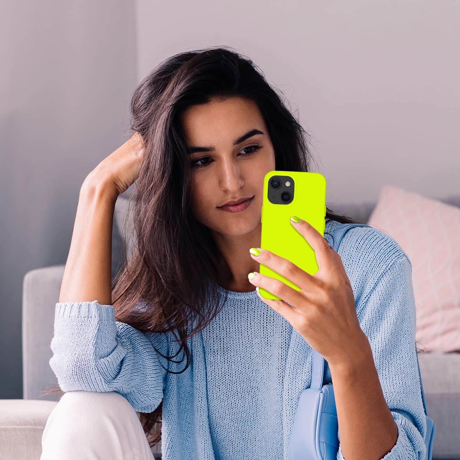 Cordking Designed for Iphone 13 Case, Iphone 14 Case, Silicone Ultra Slim Shockproof Protective Phone Case with [Soft Anti-Scratch Microfiber Lining], 6.1 Inch, Fluorescent Green  Cordking   