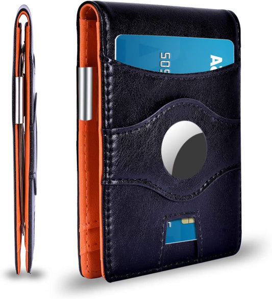 RF-BLOLLET Minimalist RFID Blocking Front Pocket Wallet Compatible with Airtag, Slim Bifold Wallets Credit Card Holder with Money Clip, Air Tag Case Holder Accessories for Men  RF-BLOLLET   