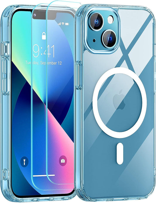 SUPFINE Magnetic for Iphone 13 Case Clear [Compatible with Magsafe][Never Yellow][2+Tempered Glass Screen Protector] Non-Slip Shockproof Phone Case,Flexible Bumper Designed for Thin Cover,Clear  SUPFINE   