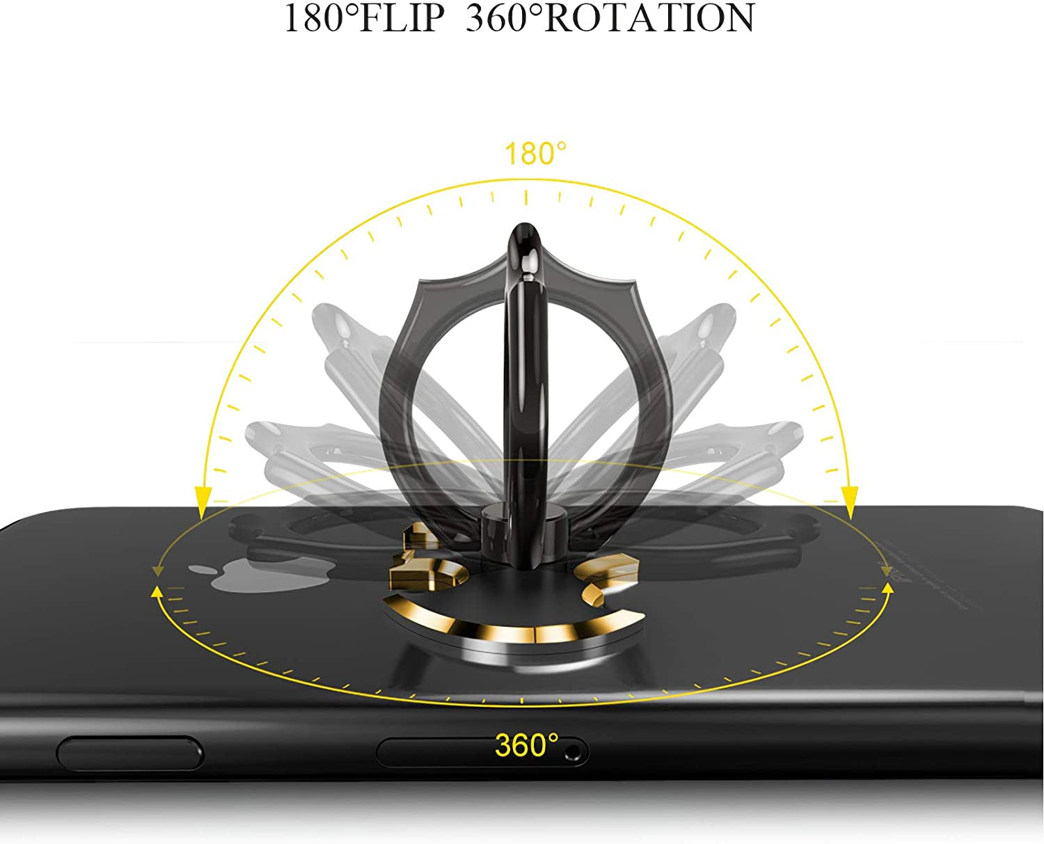Bat Phone Ring Stand Holder - OATSBASF Cell Phone Ring Holder Finger Grip 360 Degree Rotation Compatible with Iphone 12/11 Pro Max/Se 2020 and Other Smartphones（Black+Gold）  OATSBASF   