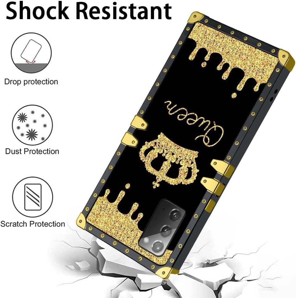LSL Compatible with Samsung Galaxy Note 20 5G Square Phone Case, Queen Golden Crown Luxury TPU Plating Corner Shockproof Protection Cover for Women Girls, for Samsung Galaxy Note 20 5G  LSL   
